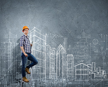 人類工程師英俊的男人工程師坐拉線上